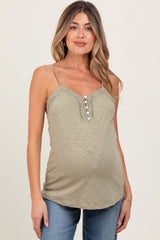 Light Olive Crochet Lace Button Detail Maternity Tank