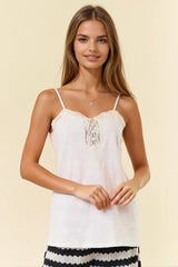 White Crochet Lace Button Detail Tank