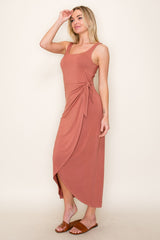Light Rust Sleeveless Wrap Waist Midi Dress