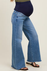 Blue Raw Hem Super Wide Leg Maternity Jeans