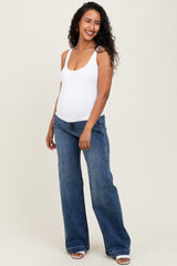 Navy Blue Vintage Wash Wide Leg Maternity Jeans