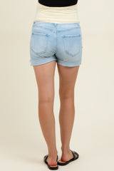 Light Blue Cuffed Raw Hem Maternity Denim Shorts