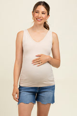 Blue Raw Cut Hem Maternity Jean Shorts