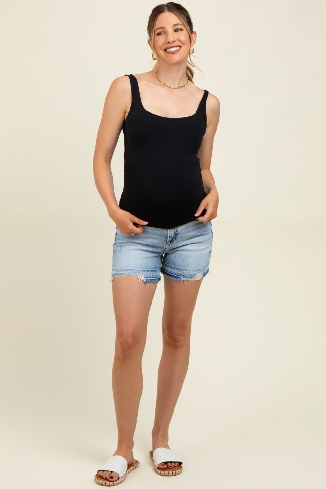 Light Blue Acid Wash Ripped Hem Maternity Jean Shorts