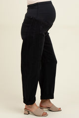 Black Rolled Cuff Barrel Leg Maternity Jeans