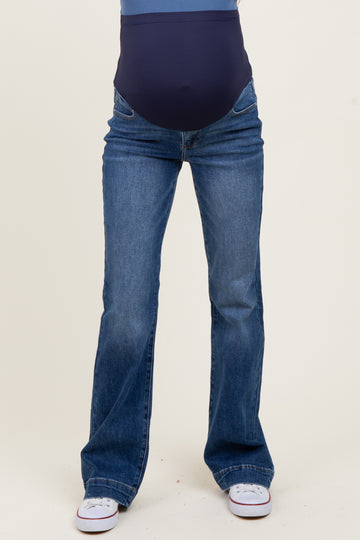 Navy Blue Wide Hem Bootcut Maternity Jeans