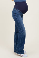 Navy Blue Wide Hem Bootcut Maternity Jeans