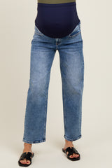 Blue Slim Ankle Barrel Leg Maternity Jeans