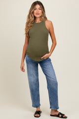 Blue Slim Ankle Barrel Leg Maternity Jeans
