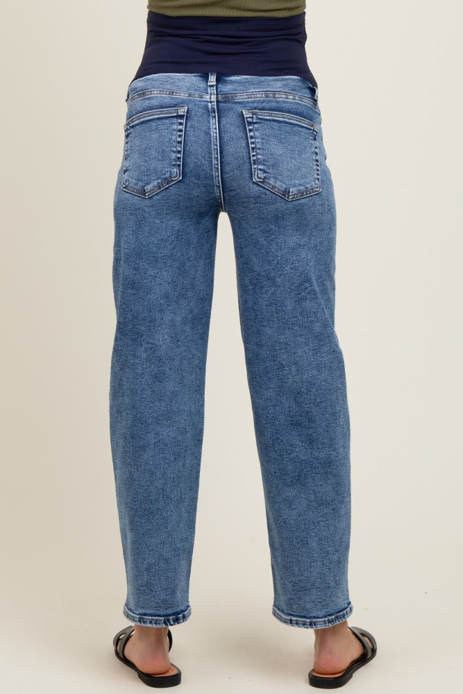 Blue Slim Ankle Barrel Leg Maternity Jeans