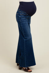 Blue Cut Hem Super Wide Leg Maternity Jeans