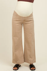 Camel Front Seam Wide Leg Maternity Jeans