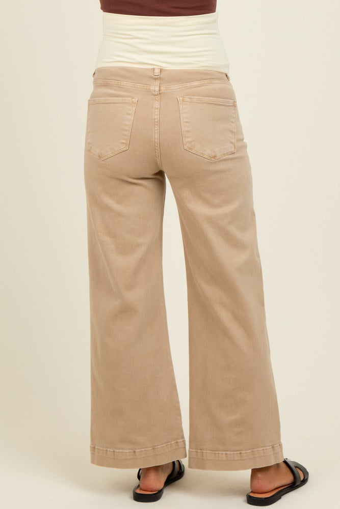 Camel Front Seam Wide Leg Maternity Jeans