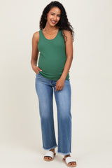 Blue Frayed Hem Ankle Straight Leg Maternity Jeans