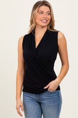 Black Draped Crossover Maternity Sleeveless Top