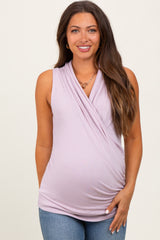 Light Pink Draped Crossover Maternity Sleeveless Top