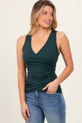 Forest Green Ribbed Crossover Neckline Tank