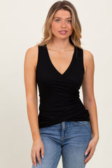 Black Ribbed Crossover Neckline Tank