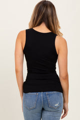 Black Ribbed Crossover Neckline Tank