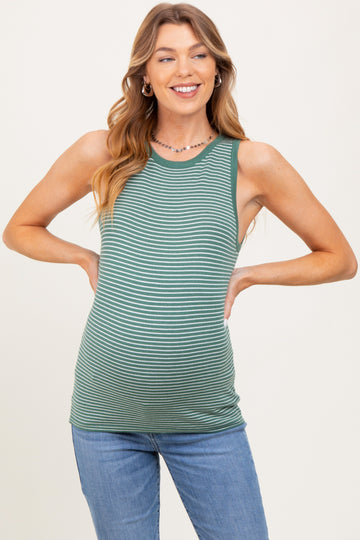 Olive Striped Knit Maternity Tank
