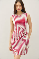Red Striped Sleeveless Side Tie Mini Dress