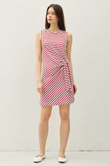 Red Striped Sleeveless Side Tie Mini Dress