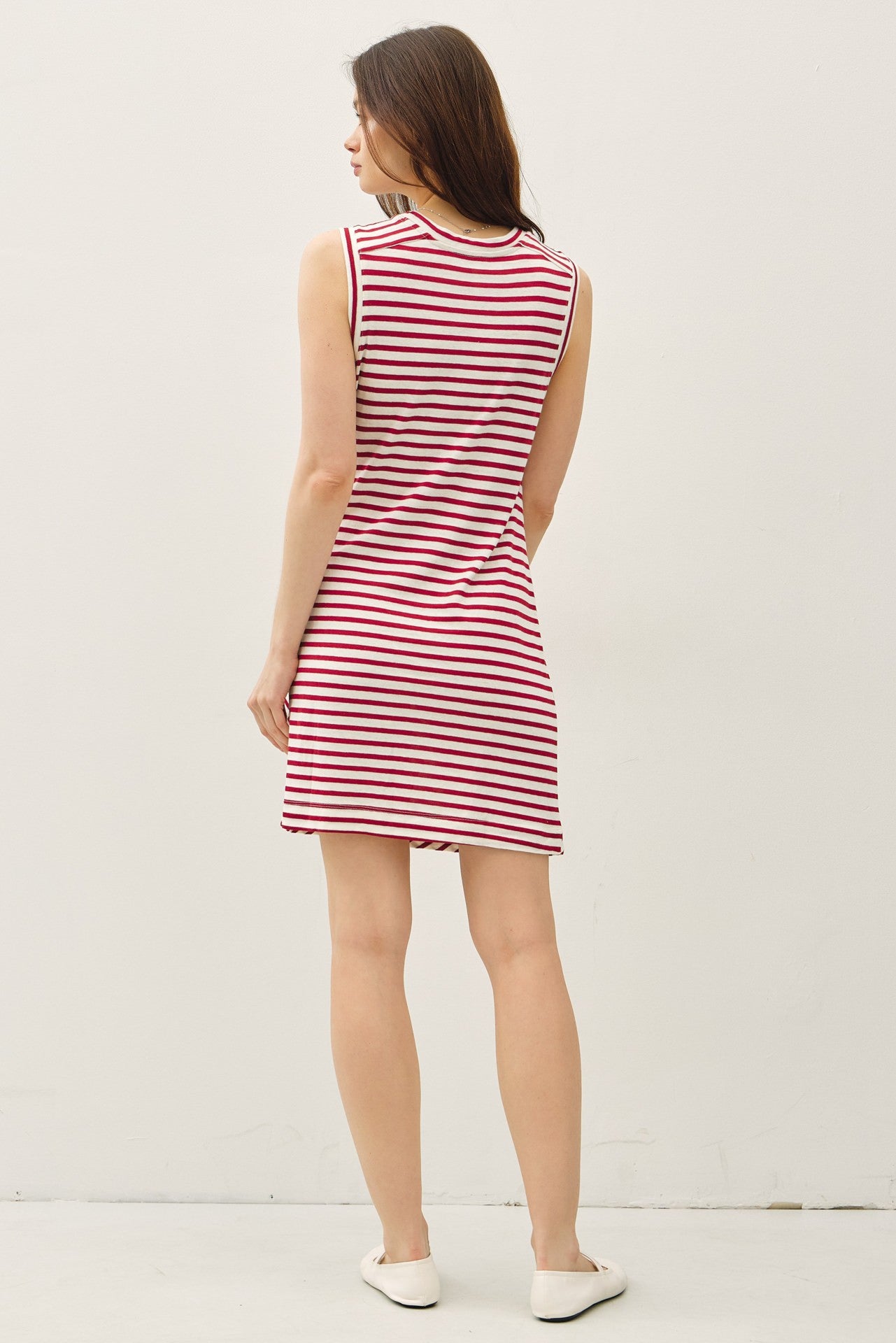 Red Striped Sleeveless Side Tie Mini Dress