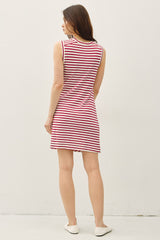 Red Striped Sleeveless Side Tie Mini Dress