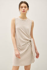 Light Taupe Striped Sleeveless Side Tie Maternity Mini Dress