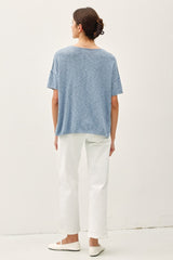 Blue Knit Drop Shoulder Short Sleeve Top