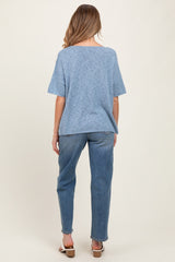 Blue Knit Drop Shoulder Short Sleeve Maternity Top