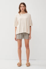 Cream Knit Drop Shoulder Short Sleeve Top