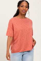 Coral Knit Drop Shoulder Short Sleeve Top