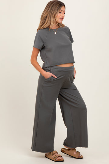 Olive Basic Tee And Wide Leg Pant Maternity Set