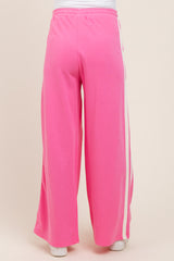 Pink Terry Side Stripe Maternity Drawstring Pants