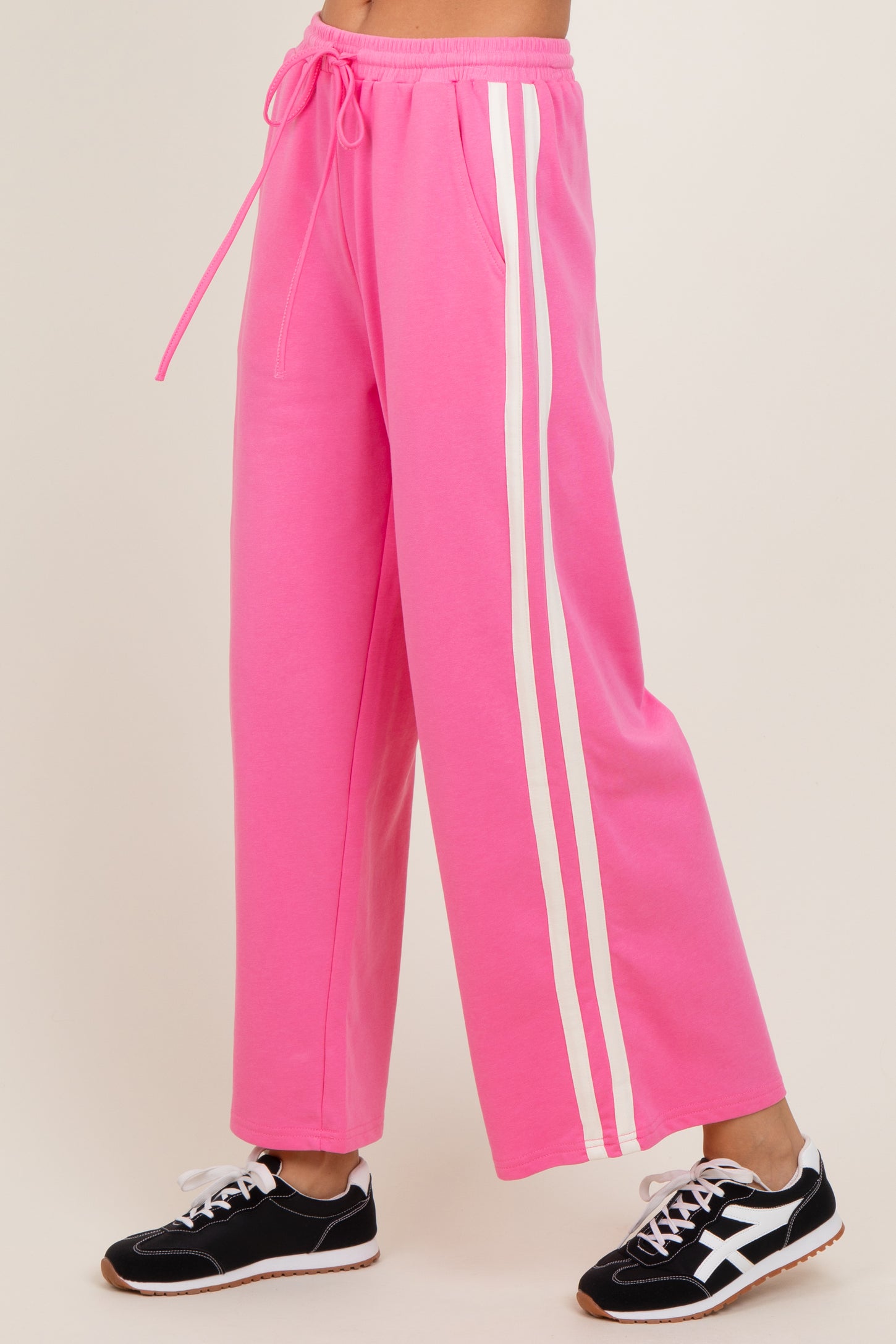 Pink Terry Side Stripe Drawstring Pants