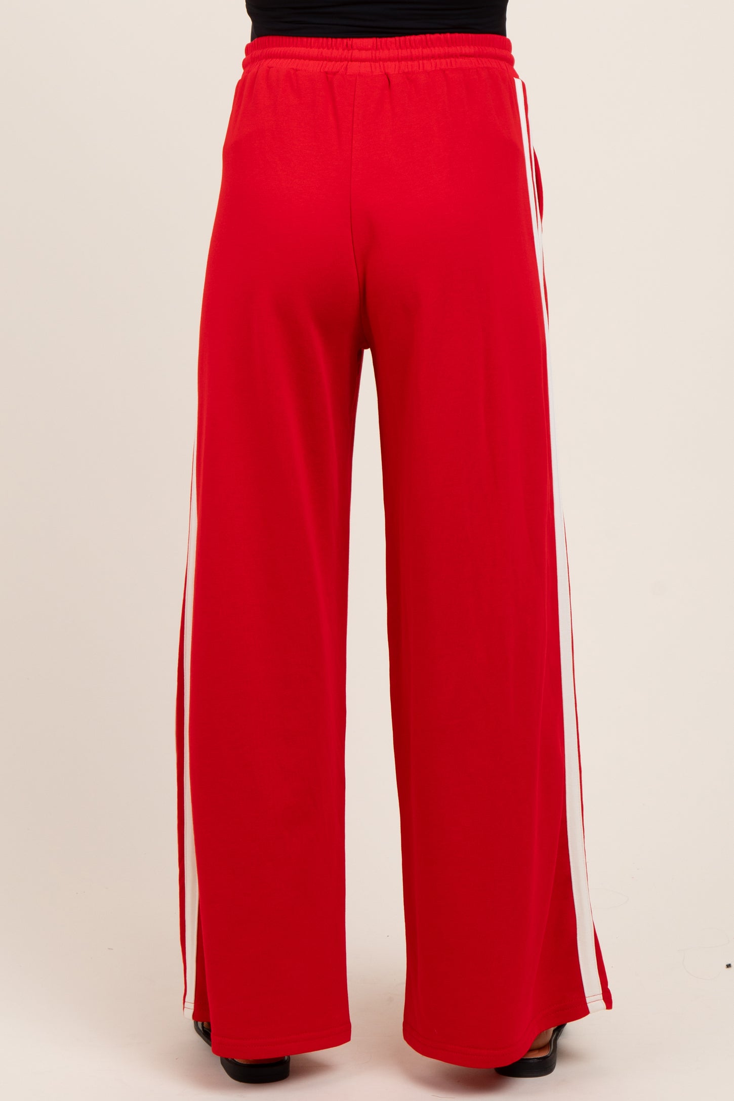 Red Terry Side Stripe Maternity Drawstring Pants