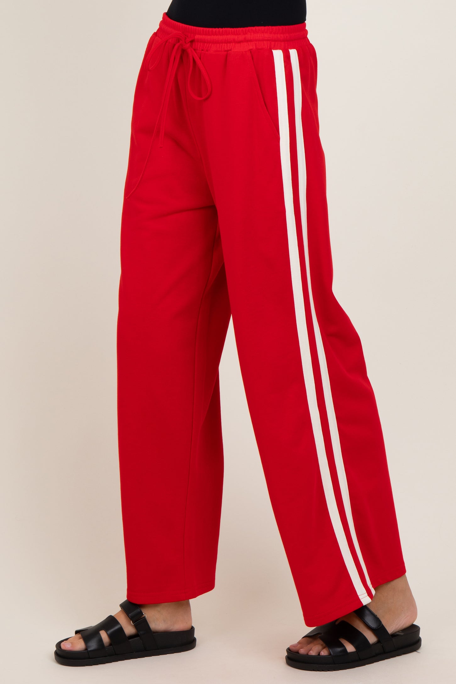 Red Terry Side Stripe Drawstring Pants
