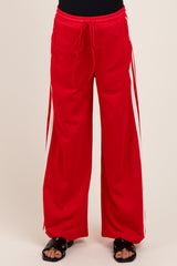 Red Terry Side Stripe Maternity Drawstring Pants