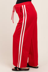 Red Terry Side Stripe Maternity Drawstring Pants