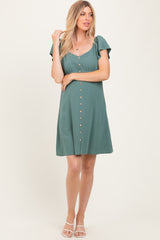 Olive Flutter Sleeve Button Accent Maternity Dress