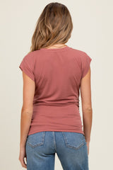 Rust Side Ruched Maternity Short Sleeve Top
