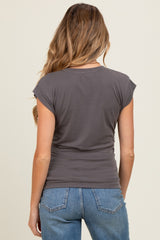 Charcoal Side Ruched Maternity Short Sleeve Top
