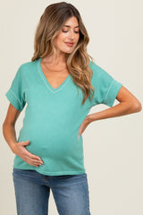 Jade Knit Stitch Accent Maternity Short Sleeve Top