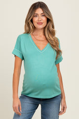 Jade Knit Stitch Accent Maternity Short Sleeve Top