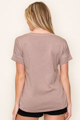 Mocha Knit Stitch Accent Short Sleeve Top