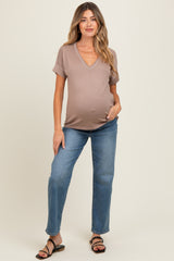 Mocha Knit Stitch Accent Maternity Short Sleeve Top