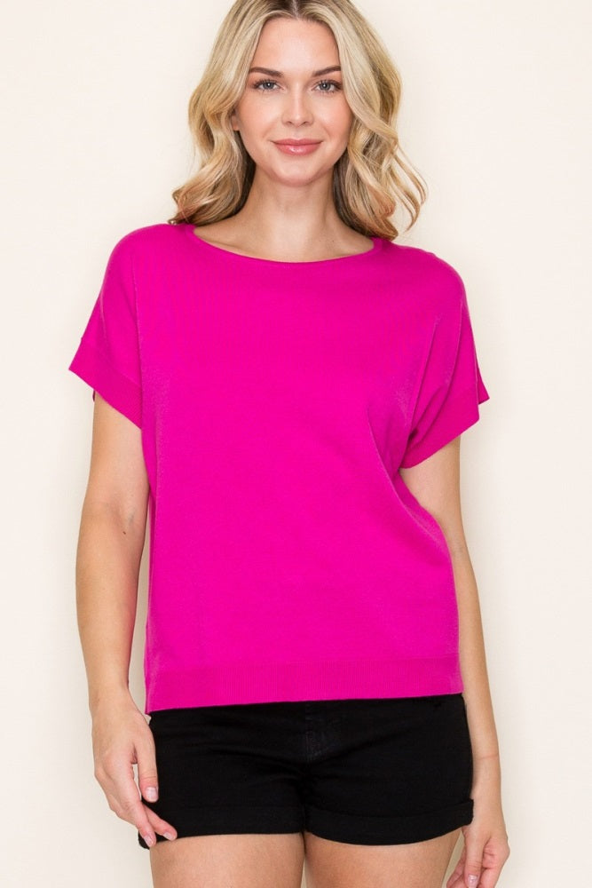 Fuchsia Knit Short Sleeve Maternity Top