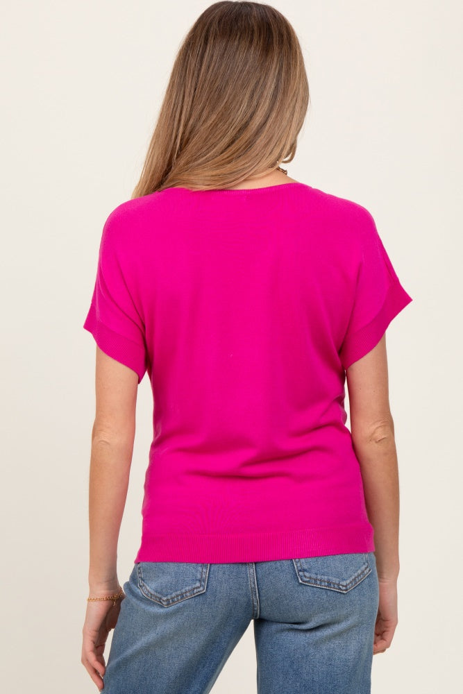 Fuchsia Knit Short Sleeve Maternity Top
