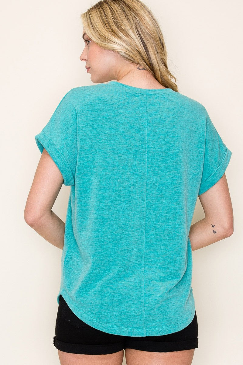 Jade Rolled Cuff Top